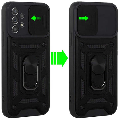 For Motorola Moto G Pure Hybrid Cases with Slide Camera Lens Cover and Ring Holder Kickstand Rugged Dual Layer Heavy Duty Hard  Phone Case Cover