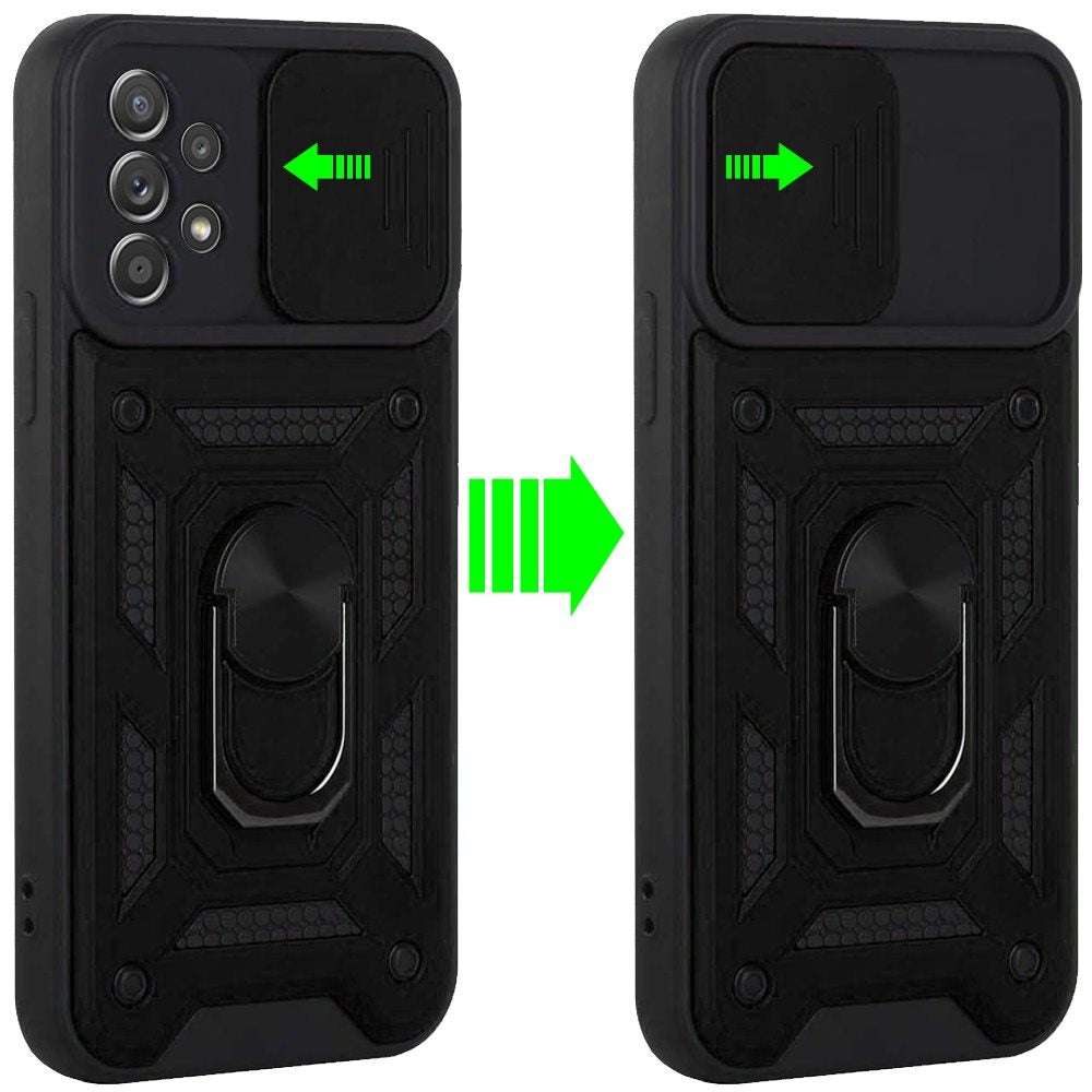 For Samsung Galaxy A33 5G Hybrid Cases with Slide Camera Lens Cover and Ring Holder Kickstand Dual Layer Hard Heavy Duty  Phone Case Cover