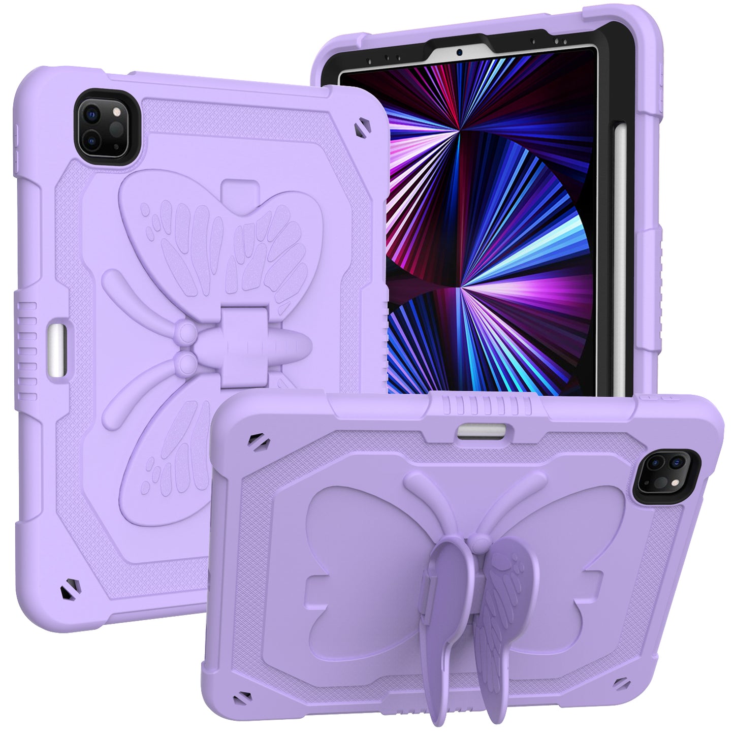 Case for Apple iPad Air 4 / iPad Air 5 / iPad Pro (11 inch) Butterfly Wings Kickstand 3in1 Tough Hybrid with Pencil Holder Heavy Duty Rugged Shockproof Full Protective Purple Tablet Cover