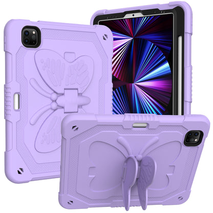 Case for Apple iPad Air 4 / iPad Air 5 / iPad Pro (11 inch) Butterfly Wings Kickstand 3in1 Tough Hybrid with Pencil Holder Heavy Duty Rugged Shockproof Full Protective Purple Tablet Cover