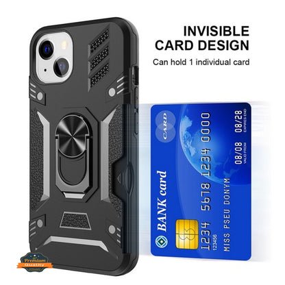 For Apple iPhone 14 /Plus Pro Max Invisible Wallet Credit Card Holder Ring Stand Kickstand Heavy Duty Shockproof Hybrid  Phone Case Cover
