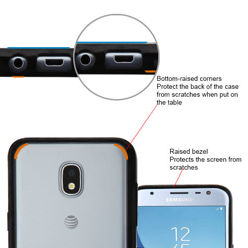 For Samsung Galaxy J3 V /J3 3rd Gen /Galaxy Express Prime 3 Slim Fit Hybrid Transparent Rubber Gummy Hard PC Silicone Clear Black Phone Case Cover