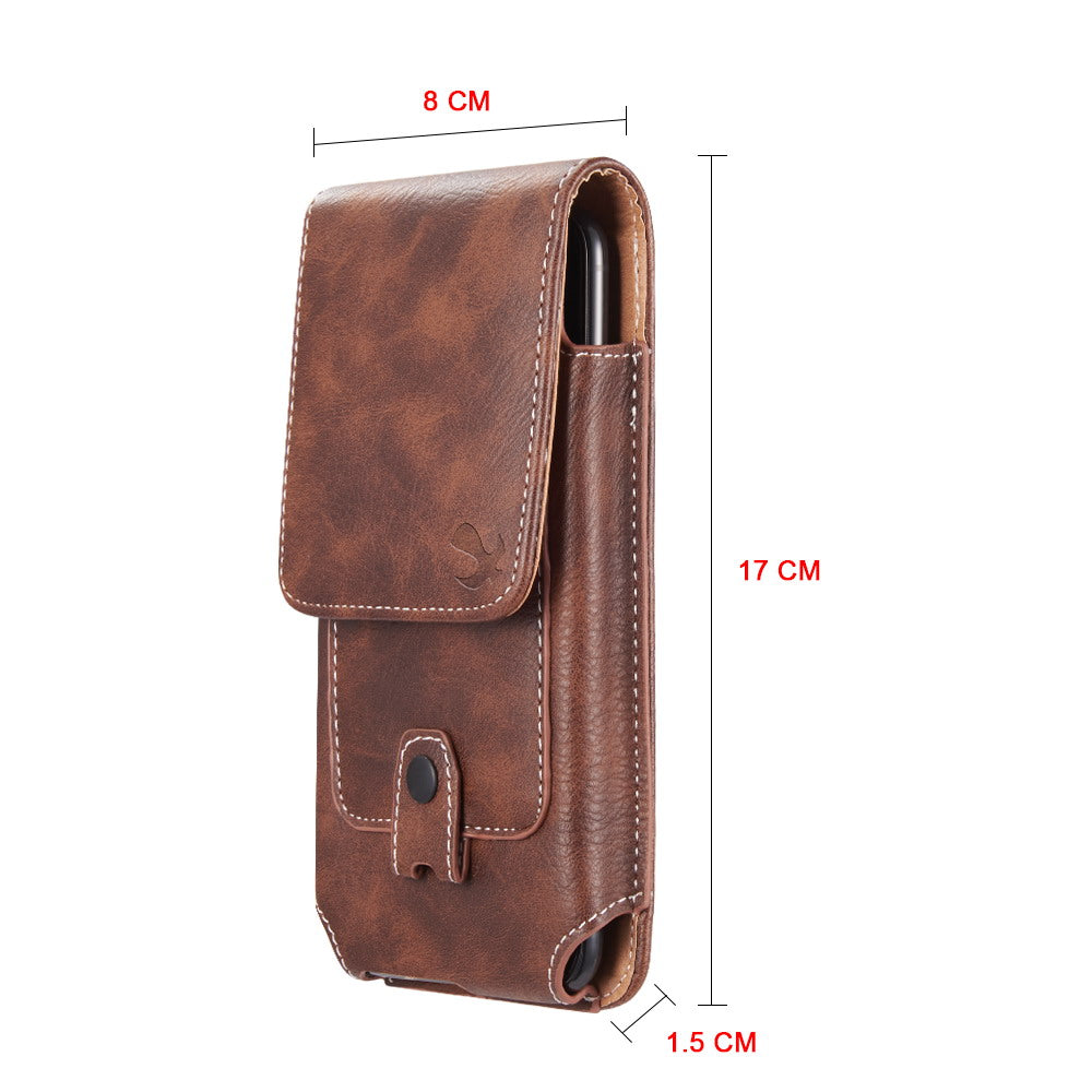 For Nokia C200 Universal Vertical Leather Case Holster with Credit Card Holder, Belt Loop & Carabiner Carrying Phone Pouch [Brown]