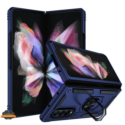 For Samsung Galaxy Z Fold 4 5G Shockproof Hybrid Dual Layer PC + TPU with Ring Stand Metal Kickstand Heavy Duty Rugged Armor Shell  Phone Case Cover