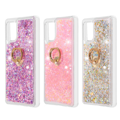 For Motorola Moto G Pure Hybrid Bling Liquid Quicksand Glittering Sparkle TPU Rubber PC with Ring Stand Holder Kickstand  Phone Case Cover