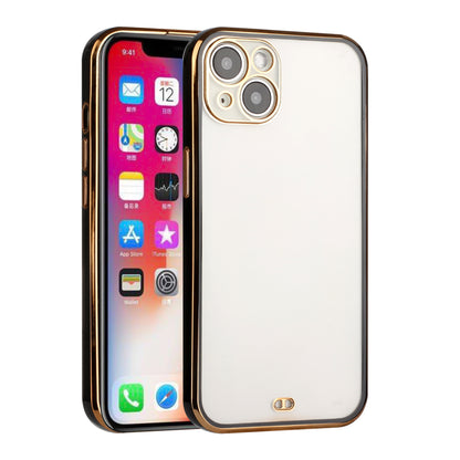 For Apple iPhone 14 /Plus Pro Max Golden Chrome Frame Transparent Hybrid with Lens Protector Shockproof PC Bumper  Phone Case Cover