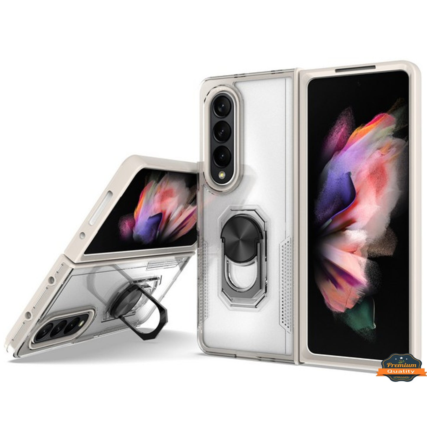 For Samsung Galaxy Z Fold 4 5G Transparent Hybrid Magnetic Ring Stand (work with Car Mount) Detachable Frame Bumper  Phone Case Cover