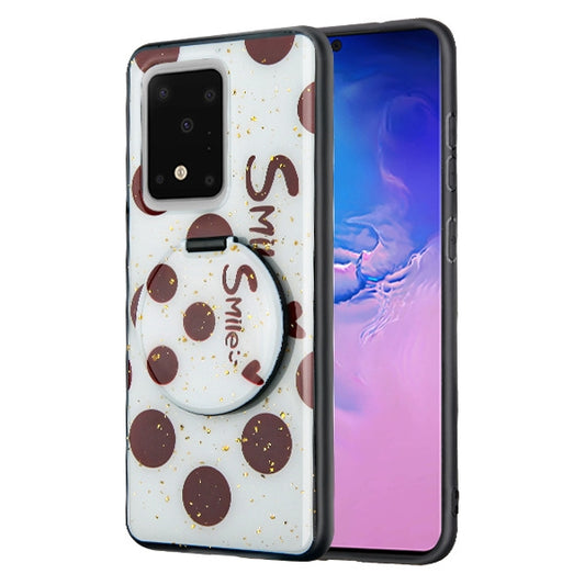 For Samsung Galaxy S20 Ultra (6.9) Mirror Stand Hybrid Shockproof Slim Hard PC TPU Rugged Bumper Smile Bubble Polka Dots Phone Case Cover