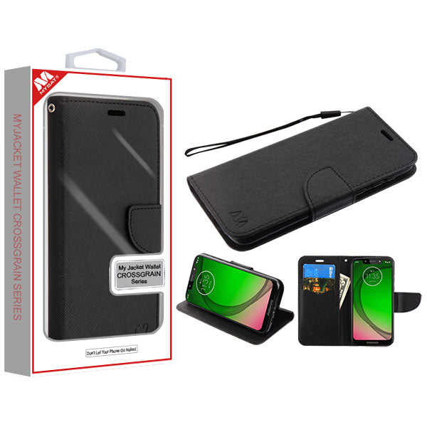 For Motorola Moto G7 Play PU Leather Wallet with Credit Card Holder Storage Folio Flip Pouch Stand Black Phone Case Cover