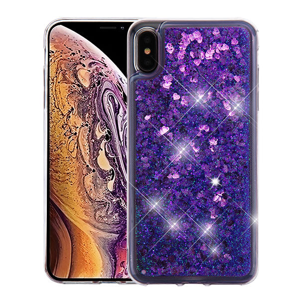 For Apple iPhone XS Max Quicksand Liquid Glitter Bling Hybrid Flowing Sparkle Fashion Protector Skin Purple Phone Case Cover