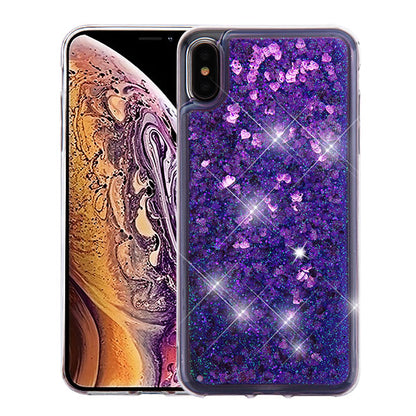 For Apple iPhone XS Max Quicksand Liquid Glitter Bling Hybrid Flowing Sparkle Fashion Protector Skin Purple Phone Case Cover