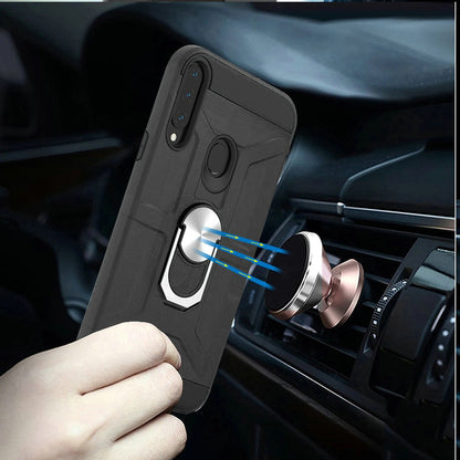 For Samsung Galaxy A02S Cases with Stand Kickstand Ring Holder [360° Rotating] Armor Dual Layer Work with Magnetic Car Mount PC+TPU Hard  Phone Case Cover