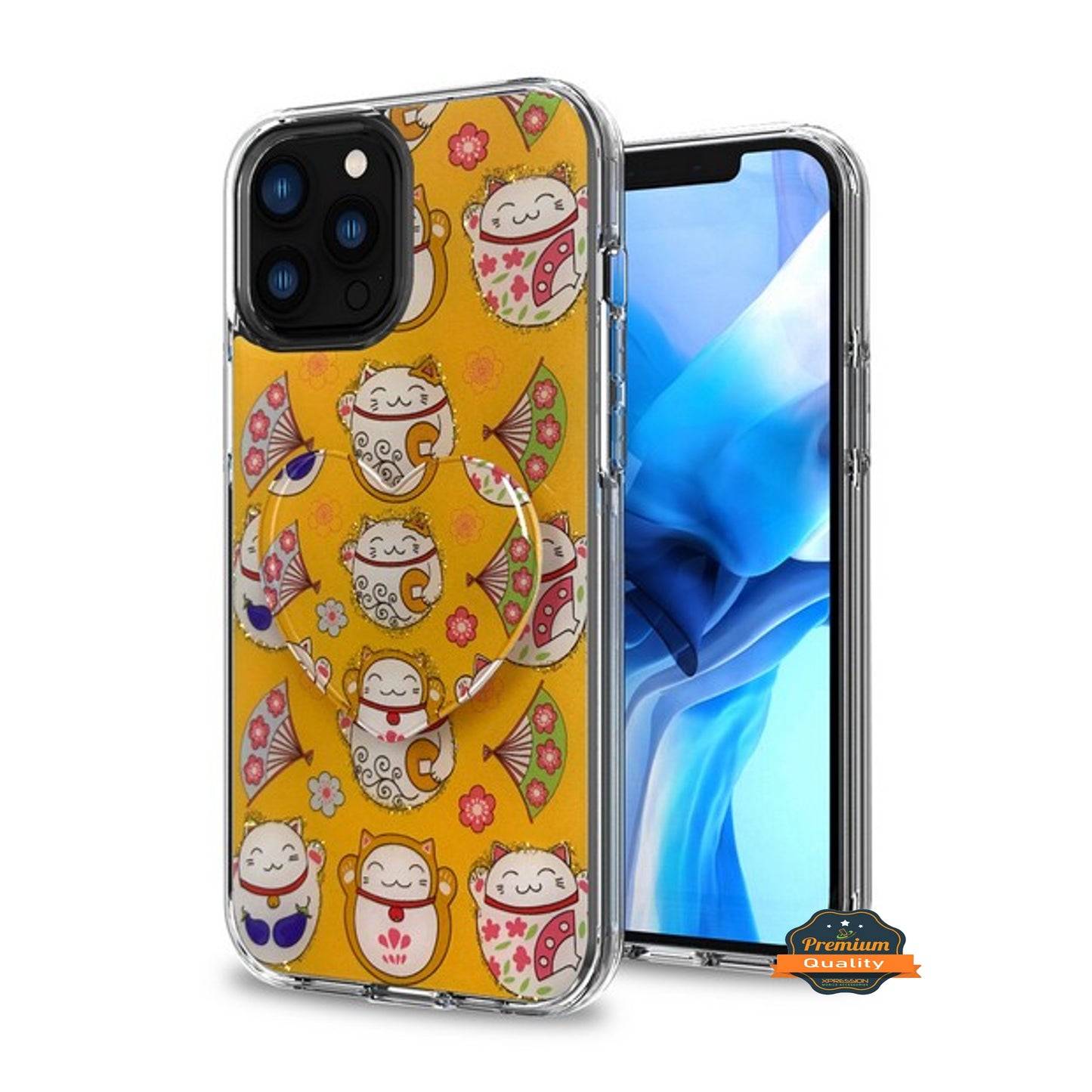 For Apple iPhone 13 /Pro Max Mini Elegant Pattern Design Bling Glitter Hybrid Cases with Ring Stand Pop Up Finger Holder Kickstand  Phone Case Cover