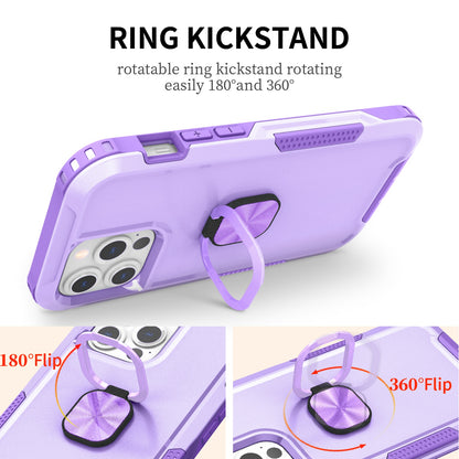 For Apple iPhone 14 (6.1") Heavy Duty 3in1 Magnetic Ring Kickstand Hybrid Shockproof Military-Grade Drop Protection Purple Phone Case Cover
