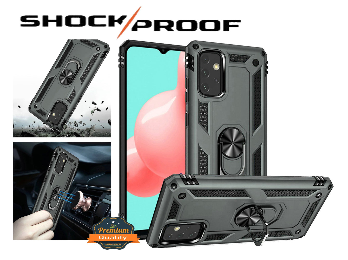 For Samsung Galaxy A02S Hybrid Durable 360 Degree Rotatable Ring Stand Holder Kickstand Fit Magnetic Car Mount  Phone Case Cover