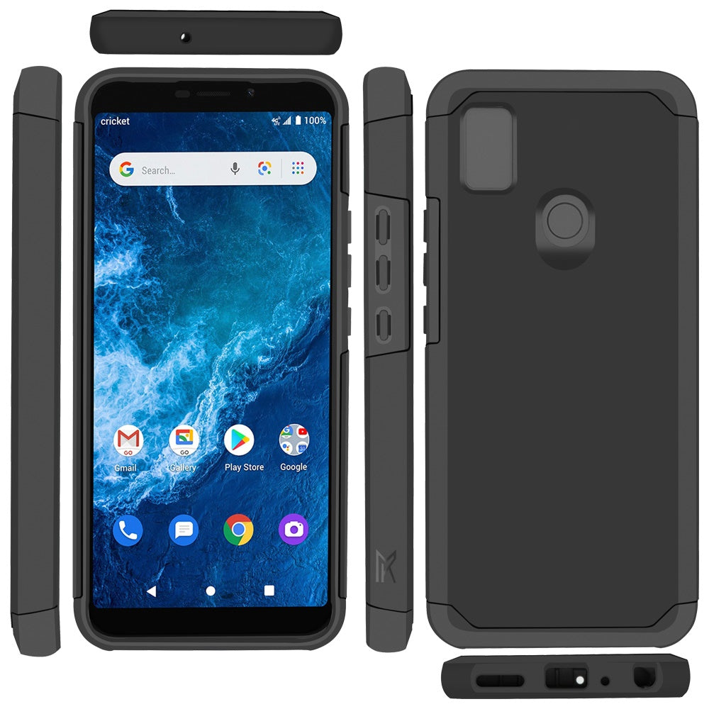 For Cricket Icon 4 Ultra Slim Shock Absorption 2in1 Tuff Hybrid Dual Layer Hard PC TPU Rubber Frame Armor Defender Black Phone Case Cover