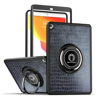 Case for Samsung Galaxy Tab A7 (10.4 inch) Slim Hybrid with Ring Magnetic Stand Holder Kickstand Frame Bumper Drop proof Tablet Black Crocodile Tablet Cover