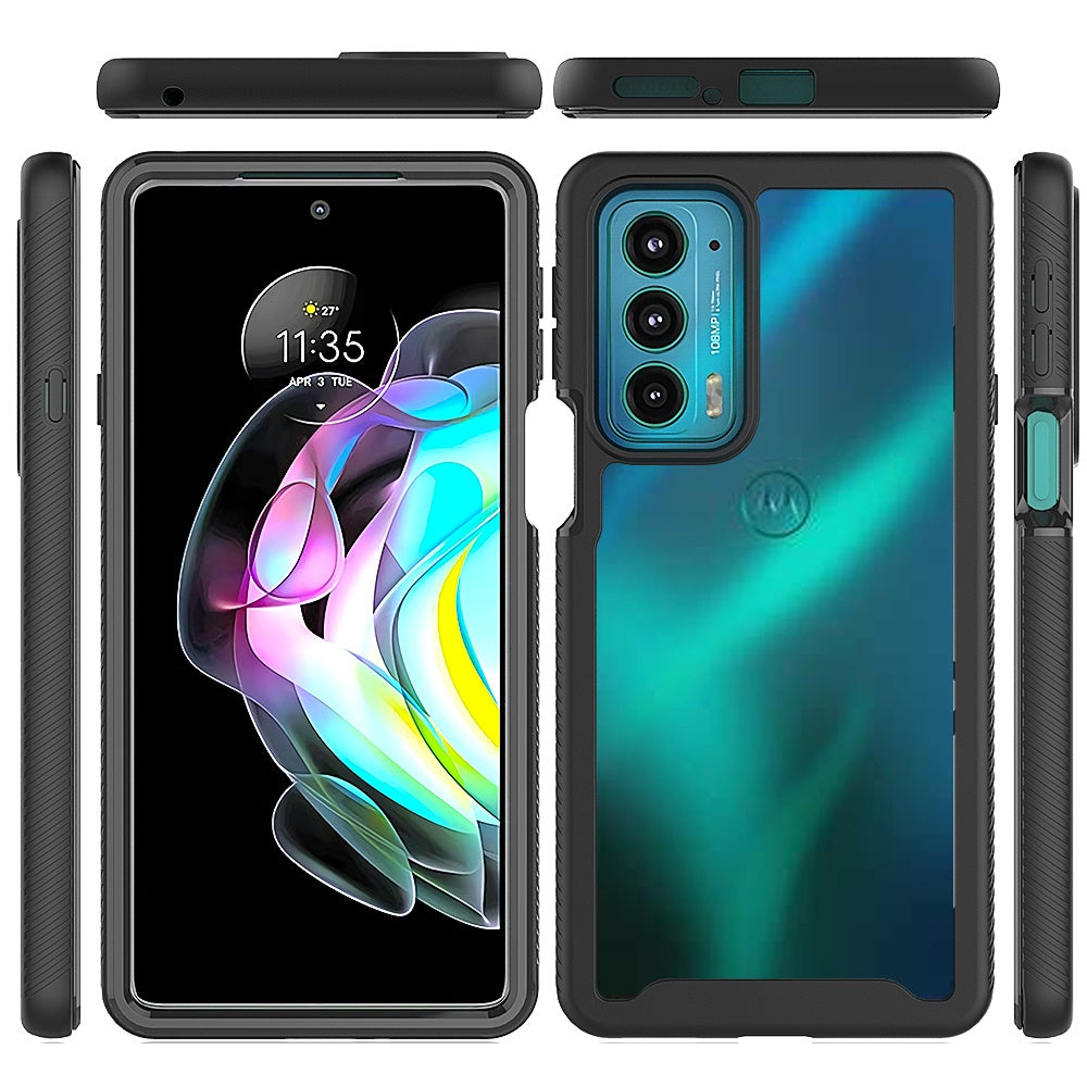 For Motorola Edge 20 Clear Dual Layer Tuff Rugged Bumper Frame Heavy Duty Hybrid Shockproof Rubber TPU Full Body Defender Black Phone Case Cover