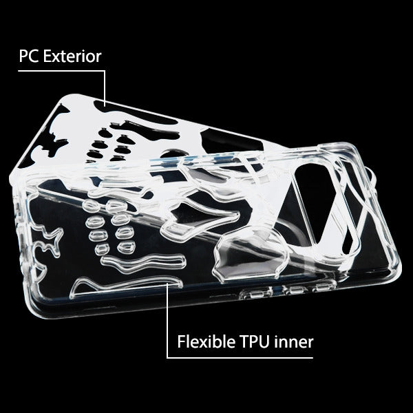 For Samsung Galaxy S10 5G (6.7") Hybrid Dual Layer Skull Skeleton Hard PC Shockproof TPU Rugged Plating Silver Clear Phone Case Cover