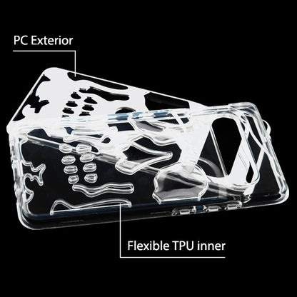 For Samsung Galaxy S10 5G (6.7") Hybrid Dual Layer Skull Skeleton Hard PC Shockproof TPU Rugged Plating Silver Clear Phone Case Cover