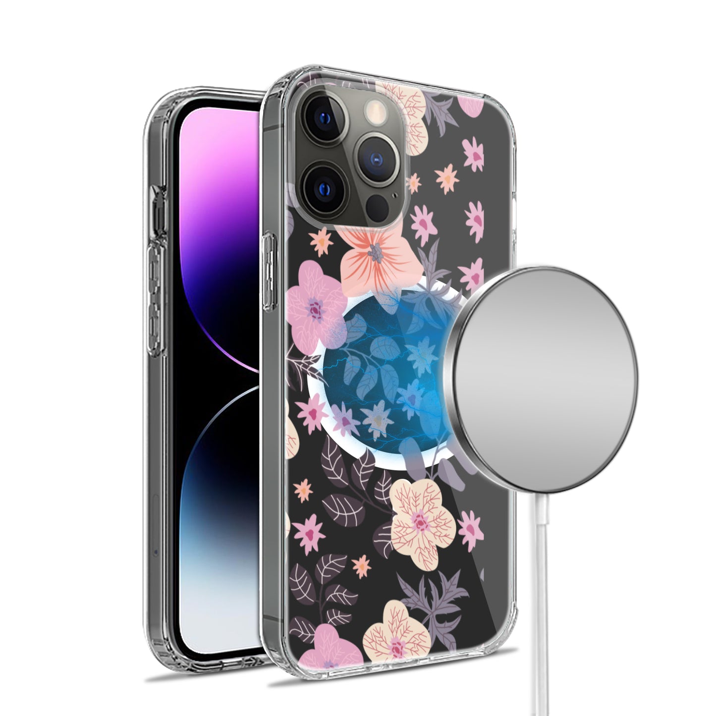 For Apple iPhone 13 /6.1" Hybrid Flower Design Stylish Fashion Thick Cases MagSafe Compatible Hard PC Shockproof  Phone Case Cover