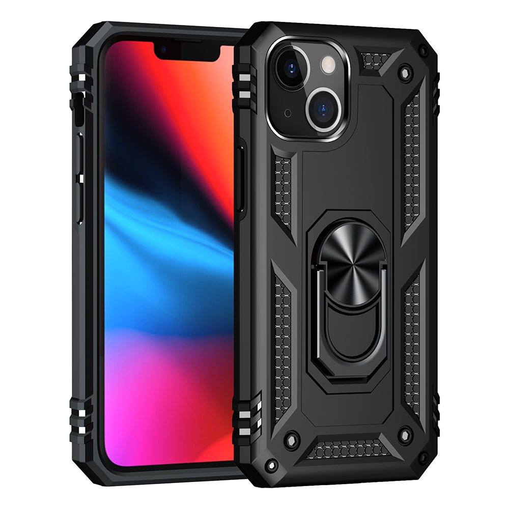 For Apple iPhone 13 /Mini Pro Max Military Grade Heavy Duty Armor Protection Hybrid with Rotating Metal Ring Kickstand Finger Loop Stand  Phone Case Cover