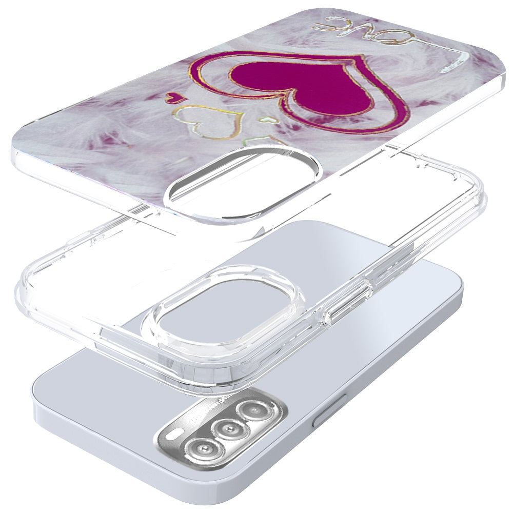 For Motorola Moto G Stylus 5G 2022 Stylish Gold Layer Printing Design Hybrid Rubber TPU Hard PC Shockproof Rugged Slim Love Phone Case Cover