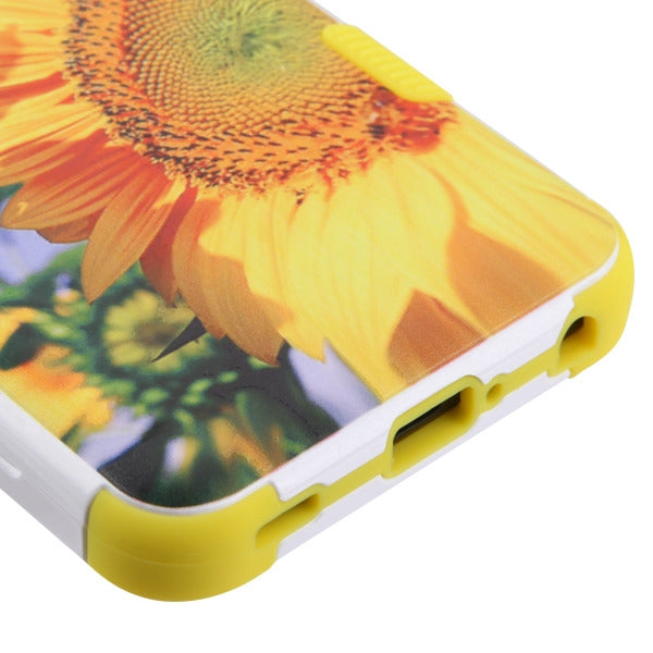 For LG G8 ThinQ Pattern Design Hybrid Three Layer Hard PC Shockproof Heavy Duty TPU Rubber Anti-Drop Sunflower Phone Case Cover