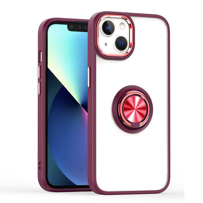 For Apple iPhone 13 Pro Max (6.7") Slim Transparent Shockproof Hybrid Chromed with Magnetic Ring Stand Holder  Phone Case Cover
