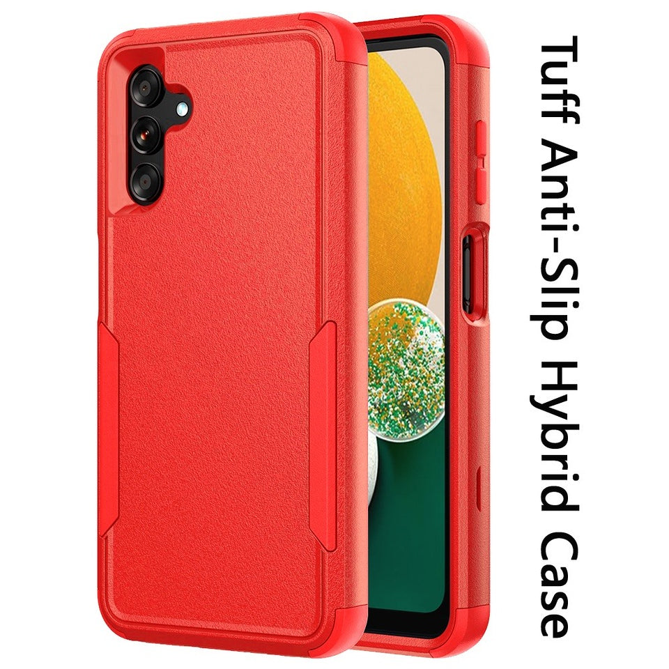 For Samsung Galaxy A13 5G Hybrid Rugged Hard Shockproof Drop-Proof with 3 Layer Protection, Military Grade Heavy-Duty Armor Design Red Phone Case Cover