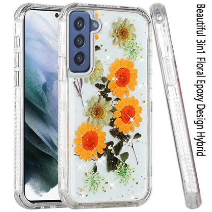 For Samsung Galaxy S22 Ultra Sparkle Glitter Floral Epoxy Design Shockproof Hybrid Fashion Bling Rubber TPU  Phone Case Cover