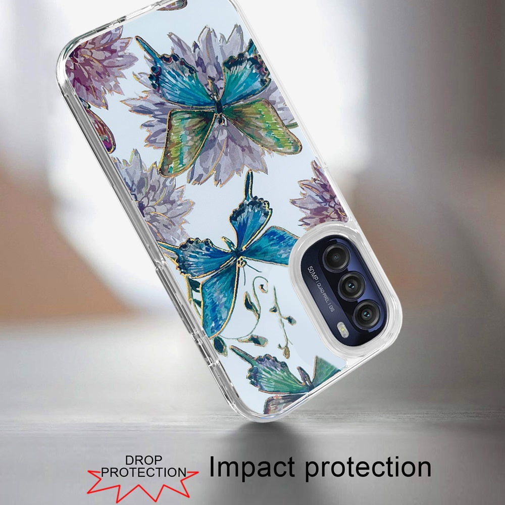 For Samsung Galaxy S22 Ultra Stylish Gold Layer Printing Design Hybrid Rubber TPU Hard PC Shockproof Armor Rugged Butterfly Floral Phone Case Cover
