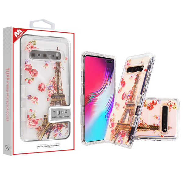 For Samsung Galaxy S10 5G (6.7") Hybrid Dual Layer Transparent Flower Design Hard PC Cases Shockproof TPU Rugged Paris in Full Bloom Phone Case Cover