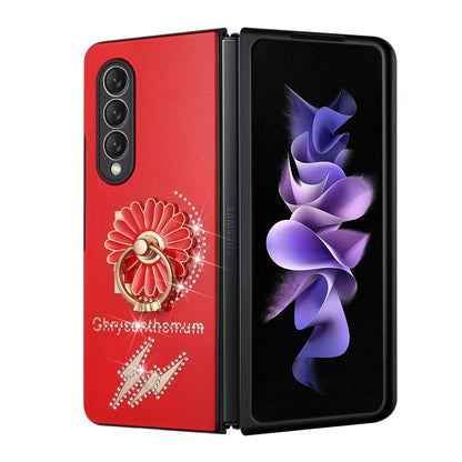 For Samsung Galaxy Z Fold 4 5G Diamond Bling Sparkly Glitter Ornaments Engraving Hybrid Ring Stand Fashion  Phone Case Cover