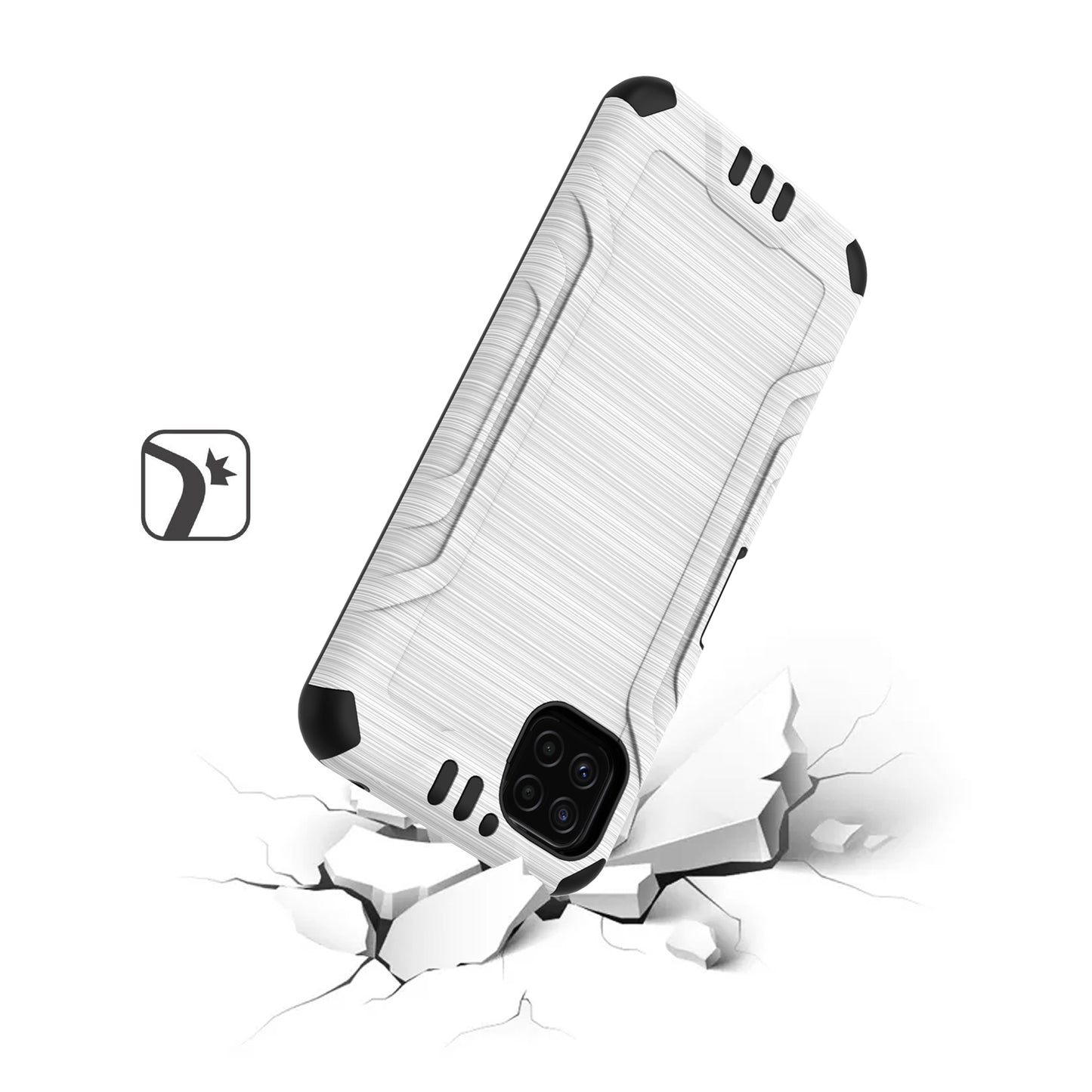 For Boost Mobile Celero 5G Hybrid Dual Layer Slim Defender Armor Tuff Metallic Brush Texture Finishing Shockproof Hard TPU Rubber  Phone Case Cover