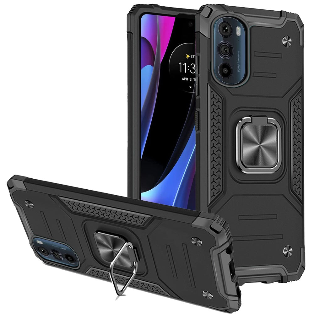 For Motorola Edge+ 2022 /Edge Plus Armor Hybrid with Ring Holder Kickstand Shockproof Heavy-Duty Durable Dual Layer  Phone Case Cover