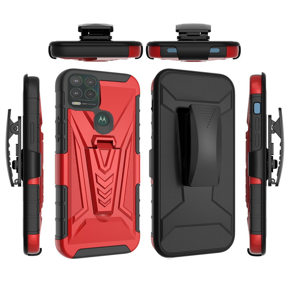 For OnePlus Nord N20 5G 3 in 1 Rugged Swivel Belt Clip Holster Heavy Duty Hybrid Armor Rubber TPU with Kickstand Stand Red Phone Case Cover