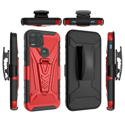 For OnePlus Nord N20 5G 3 in 1 Rugged Swivel Belt Clip Holster Heavy Duty Hybrid Armor Rubber TPU with Kickstand Stand Red Phone Case Cover