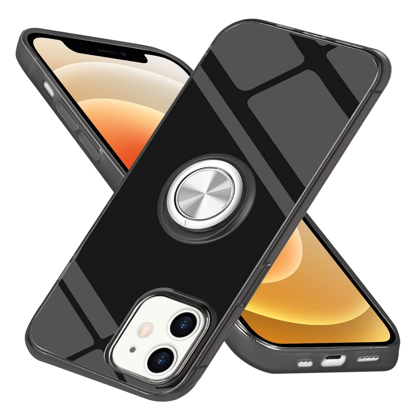 For Apple iPhone 13 /13 Mini/ 13 Pro/ 13 Pro Max Slim Rubber Hybrid 360° Ring Holder Stand Kickstand Fit Car Mount Shockproof Bumper Protection  Phone Case Cover