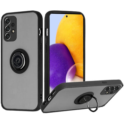 For Samsung Galaxy A73 5G Hybrid PC and TPU Shockproof with 360° Rotation Ring Magnetic Metal Stand & Covered Camera  Phone Case Cover
