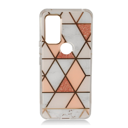 For Cricket Dream 5G Fashion IMD Design Plastic Hard Back Shock-Absorption PC with Rubber Soft TPU Bumper Protective Pink White Phone Case Cover