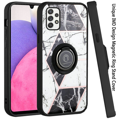 For Samsung Galaxy A33 5G Unique Marble Design with Magnetic Ring Kickstand Holder Hybrid TPU Hard PC Shockproof Armor  Phone Case Cover