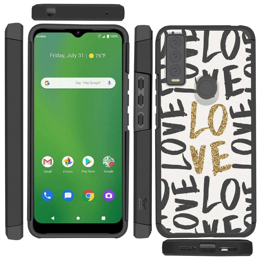 For Cricket Ovation 3 Graphic Design Pattern Hard PC TPU 2in1 Tough Strong Hybrid Shockproof Armor Frame  Phone Case Cover