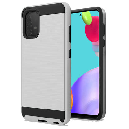For Samsung Galaxy A22 5G Hybrid Rugged Brushed Metallic Design [Soft TPU + Hard PC] Dual Layer Shockproof Armor Impact Slim Silver Phone Case Cover
