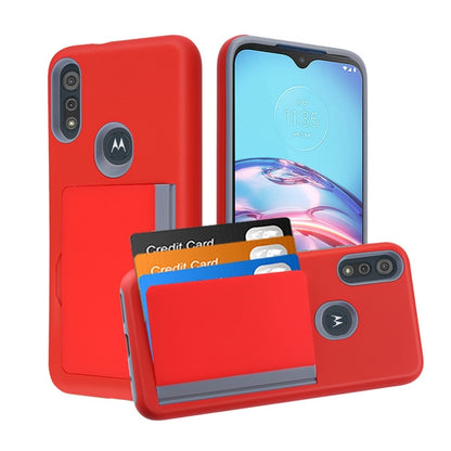 For Samsung Galaxy A21 Credit Card Wallet Back Storage Invisible Pocket Dual Layer Hard PC TPU Hybrid Red Phone Case Cover