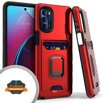For Motorola Moto G Stylus 5G 2022 Wallet Credit Card ID Holder with Ring Kickstand Shockproof Hybrid Dual Layer Stand  Phone Case Cover