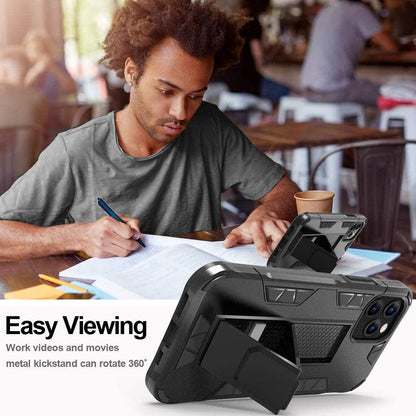 For Apple iPhone 14 (6.1") Built-in Slide Kickstand Shockproof Armor Heavy Duty Dual Layer [Military Grade] Rugged Bumper  Phone Case Cover