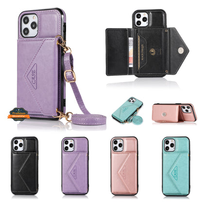 For Apple iPhone 13 Pro Max (6.7") Wallet Case Credit Card ID Holder Lanyard Detachable Neck Strap Flip Slim PU Leather  Phone Case Cover
