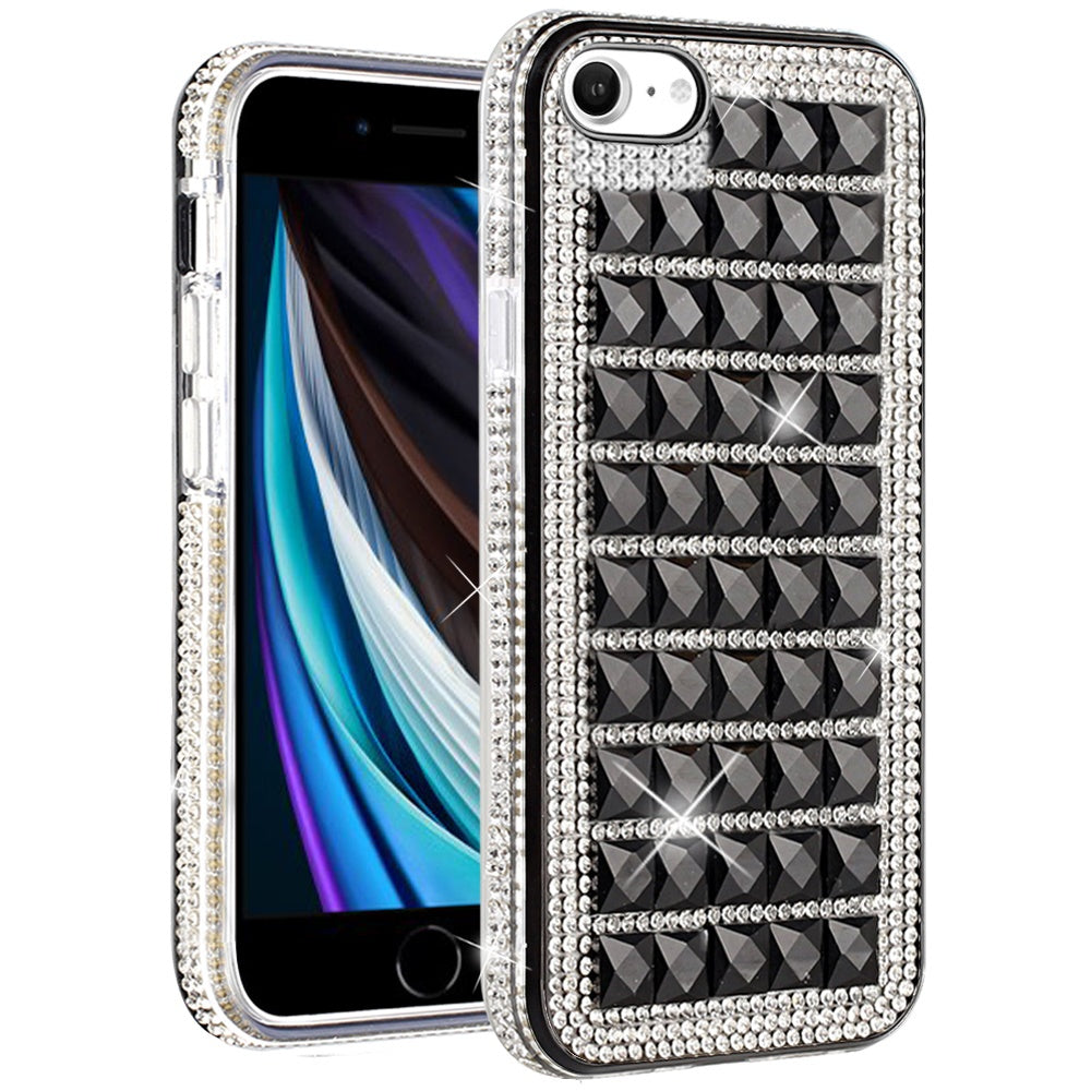 For Apple iPhone SE 3 (2022) SE/8/7 Fashion Luxury 3D Bling Diamonds Rhinestone Jeweled Shiny Hybrid TPU Bumper Hard  Phone Case Cover