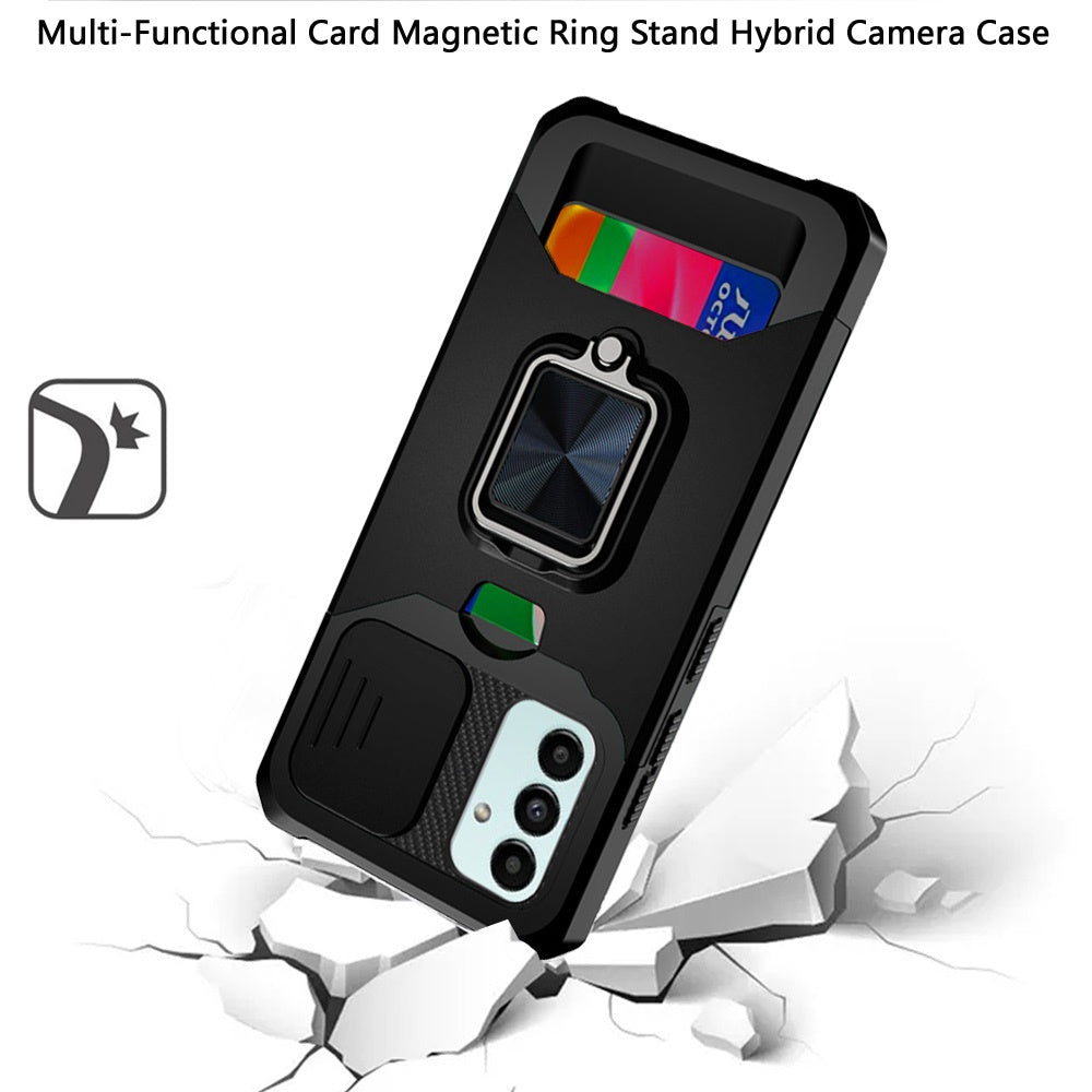 For Samsung Galaxy A13 4G 2022 Wallet Case with Ring Stand & Slide Camera Cover Credit Card Holder, Military Grade Hard  Phone Case Cover